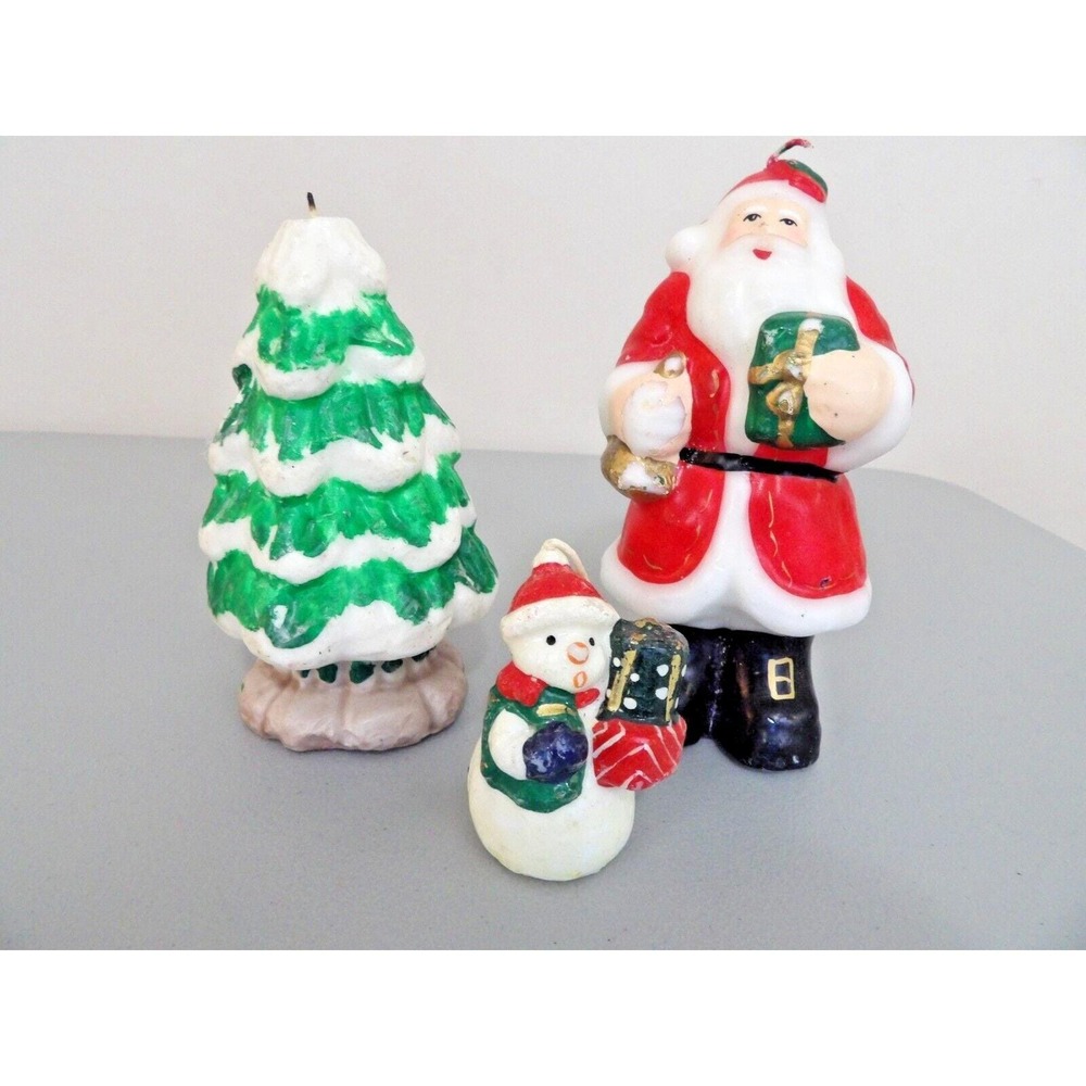 Vintage Lot Santa Claus Xmas Tree Snowman Retro Christmas Candles